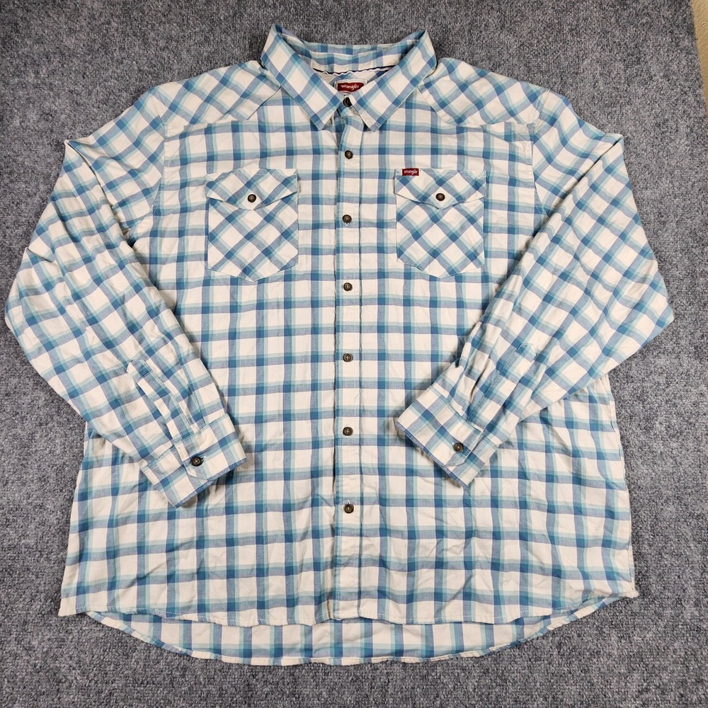 Wrangler Mens 3XL Blue Plaid Western Long Sleeve Button Down Shirt 112366774